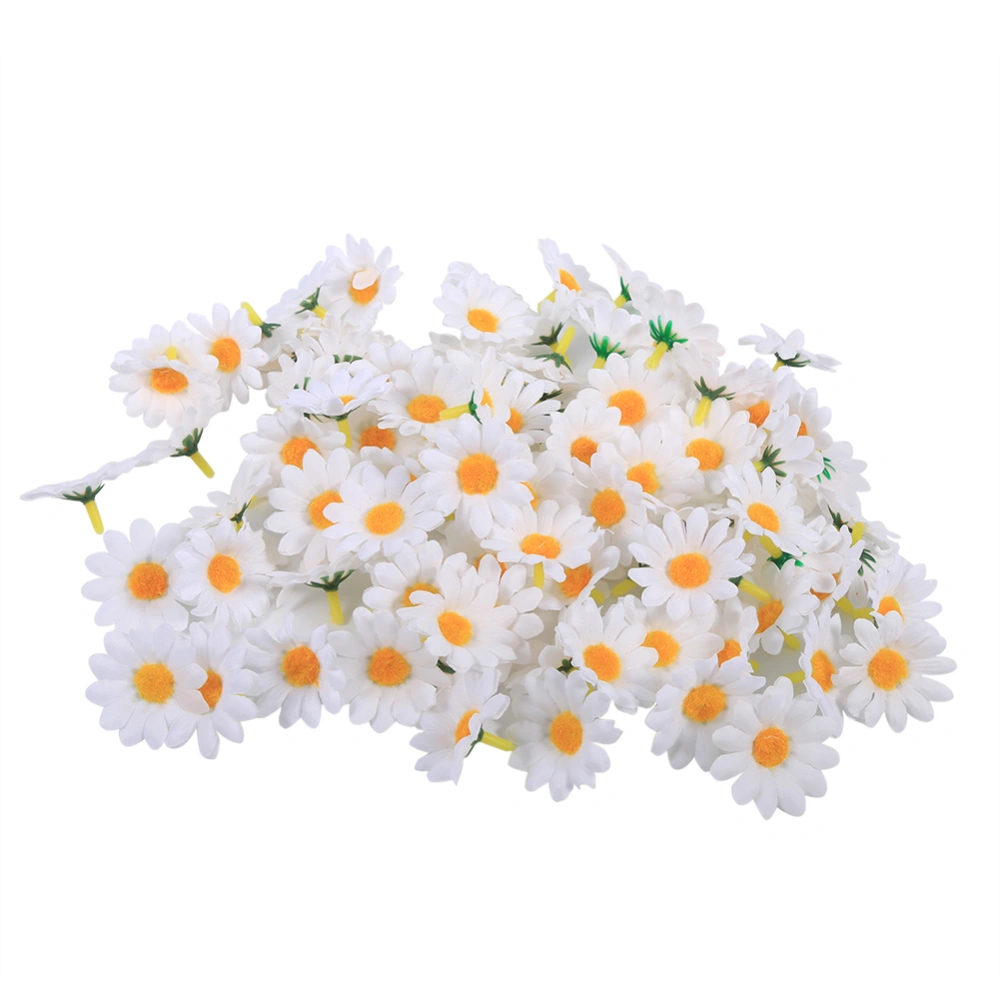 100PCS 4cm Daisy Artificial Flower Fabric Heads Bulk Wedding Decoration (#3 White)