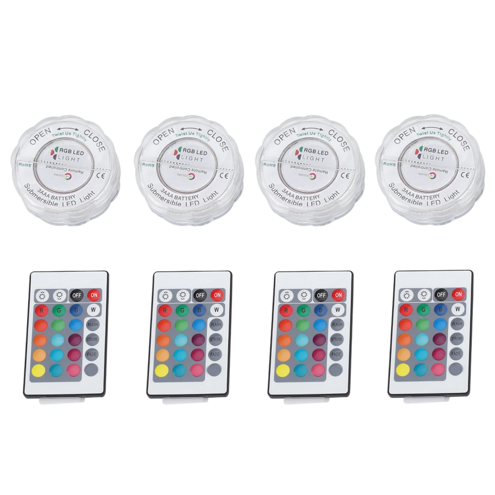 4pcs/Set LED RGB Lights Waterproof Remote Control Underwater Lamp Wedding Party Vase Decor