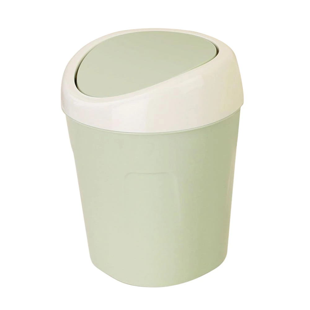 Plastic Mini Desktop Waste Trash Rubbish Can with Lid Portable Table Storage Container(Green)