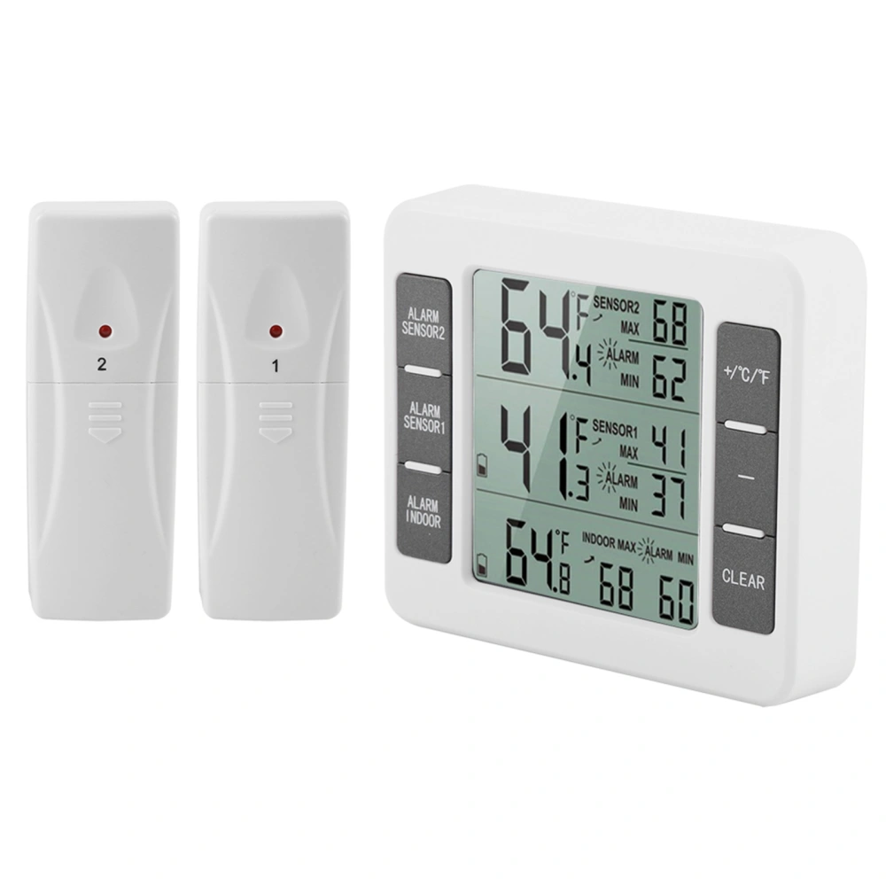 Wireless Digital Audible Alarm Refrigerator Thermometer with 2PCS Sensor Min/Maximum Display