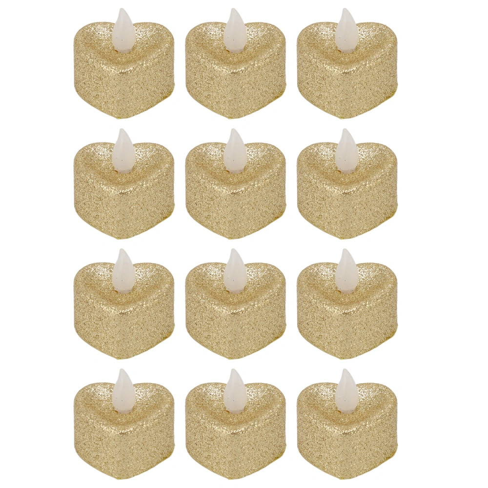 12 PCS LED Candle Lamp Gold Powder Heart Shape Tea Lights Secret Room Props for Christmas Wedding Party