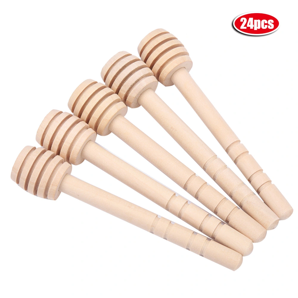 24Pcs Wooden Honey Dripper Stick Server Jam Syrup Drizzler Stirring Rod Kitchen Gadgets (10cm)