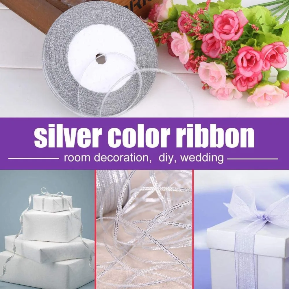 25yards/ roll 1cm Gold/Silver Gift Wrapping Ribbon Home Wedding Party Decoration (gold)