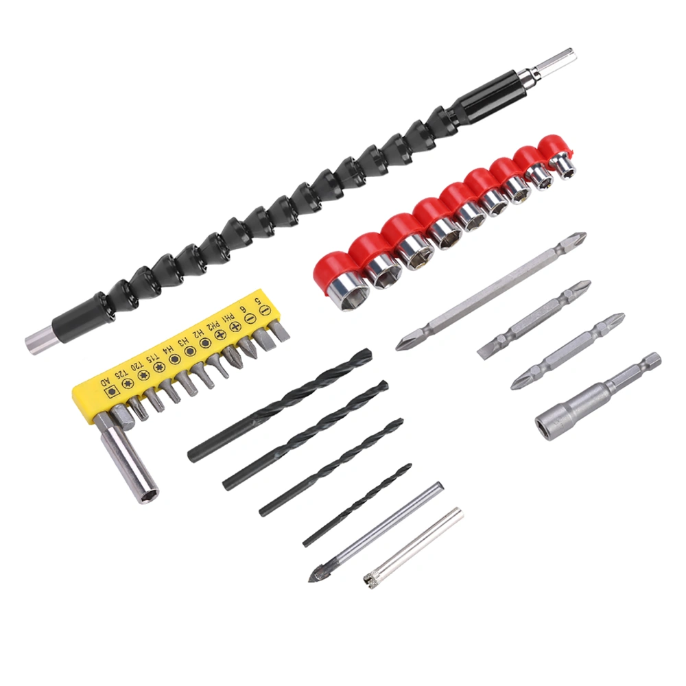 32pcs Stainless Steel Drill Bits Screwdriver Heads Sockets Set with Flexible Extension Shaft