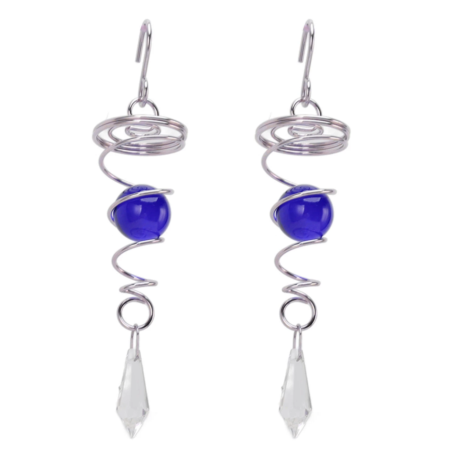 2Pcs Gazing Ball Spiral Tail Wind Spinner Stabilizer Stainless Steel Spiral Wind Chimes for Outside Blue