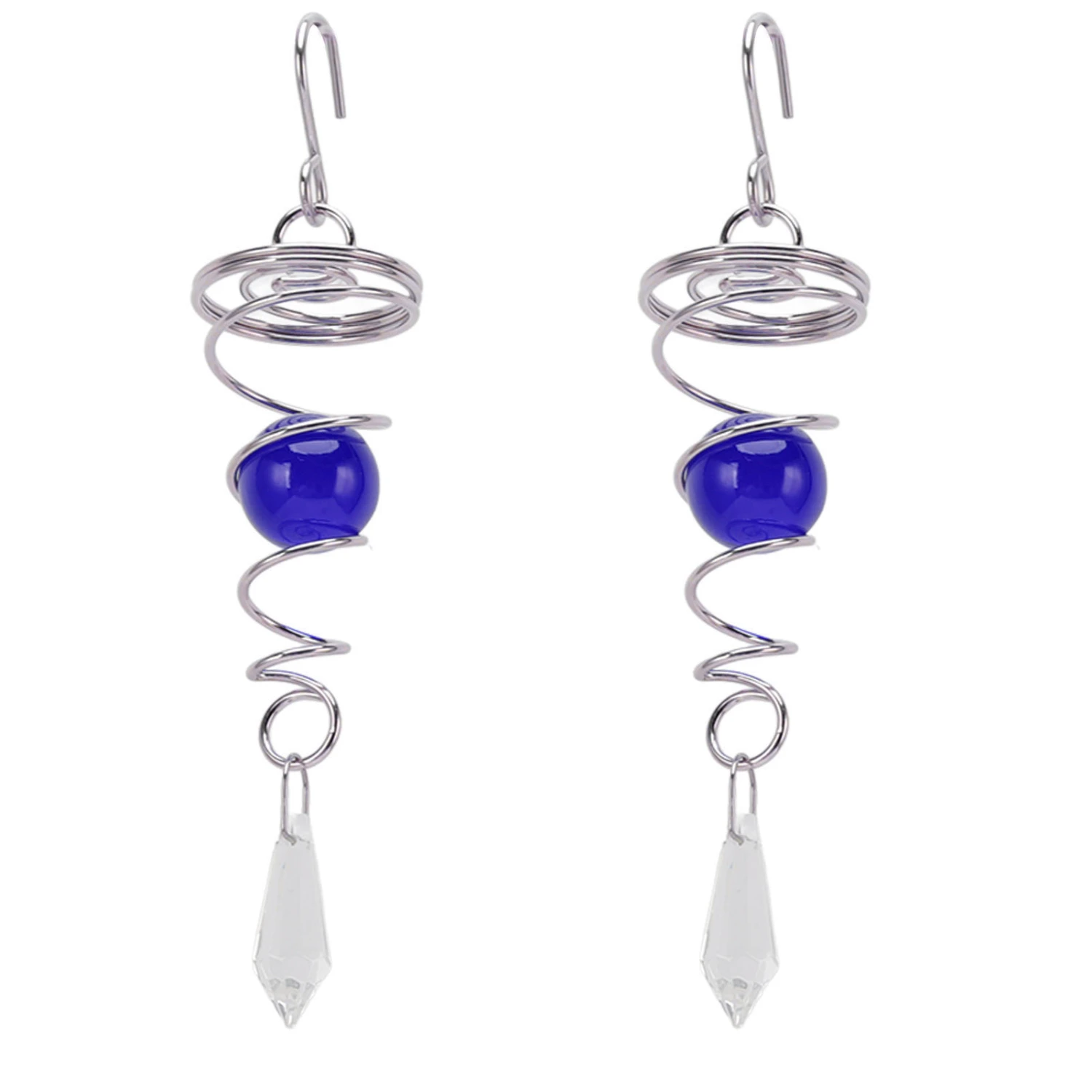 2Pcs Gazing Ball Spiral Tail Wind Spinner Stabilizer Stainless Steel Spiral Wind Chimes for Outside Blue