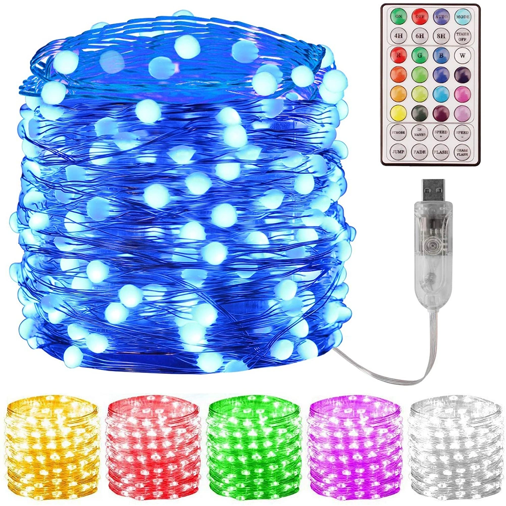 12M Fairy String Lights Remote Control RGB Colors 100 LED Bulbs Copper Wire Lamps Indoor Outdoor Decoration for Christmas Wedding New Year Party