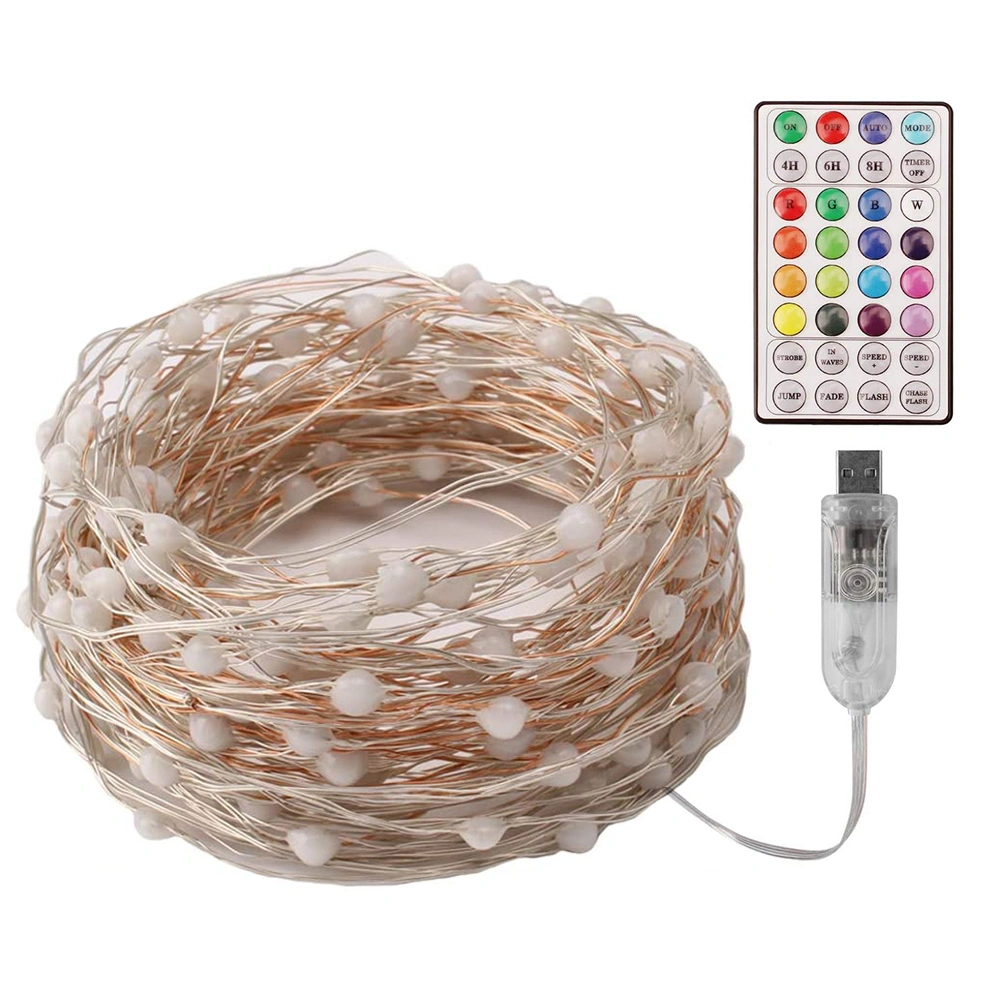 12M Fairy String Lights Remote Control RGB Colors 100 LED Bulbs Copper Wire Lamps Indoor Outdoor Decoration for Christmas Wedding New Year Party