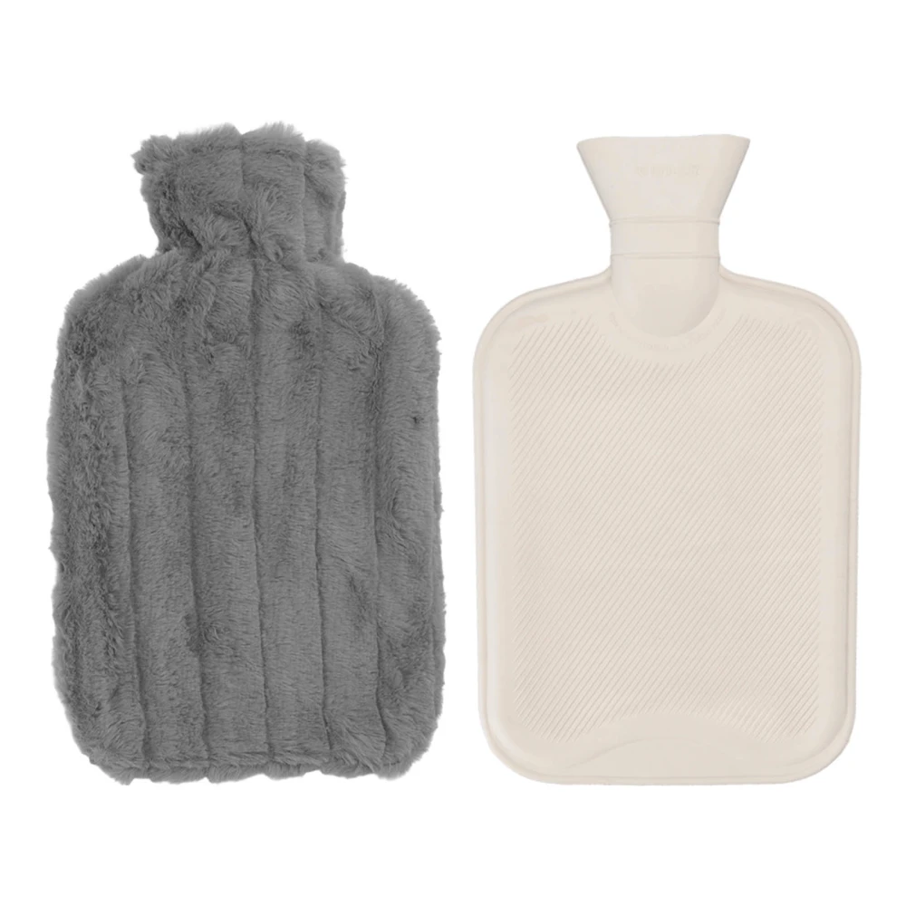 2000ML Hot Water Bag High Density Injection Hot Water Bottle with Soft Cover for Winter dark Gray