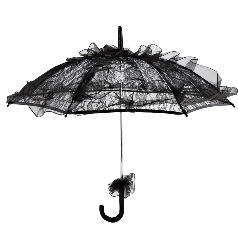 Black Color Lace Umbrella Parasol for Lady Women Party Decor Dancing Photography Prop