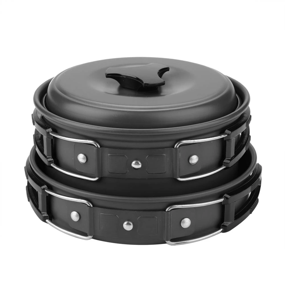 8Pcs/set Portable Outdoor Travel Camping Picnic Cookware Cooking Pot Pan Bowel Set(Black)