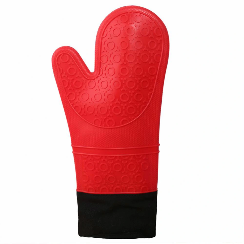 Silicone Heat Proof Anti Skid Oven Glove Cotton Inner Inserts for BBQ Kitchen Cooking(Red)