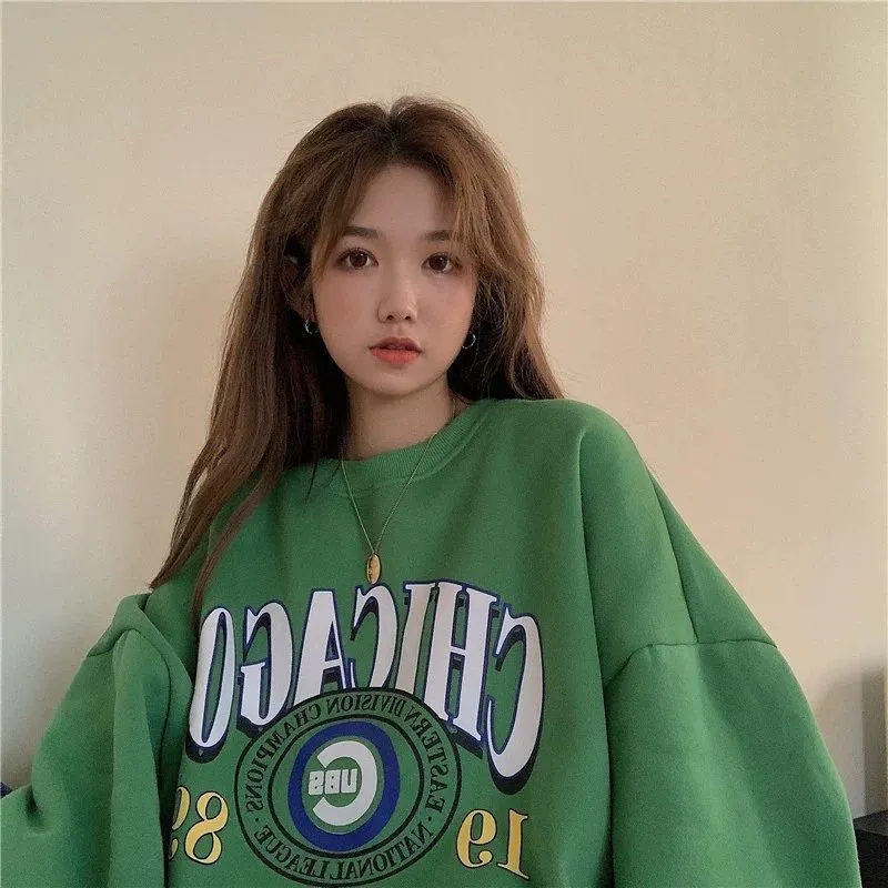 Fleeceless Hooded Round Neck Schoolgirls Lazy Style Loose BF Style Top
