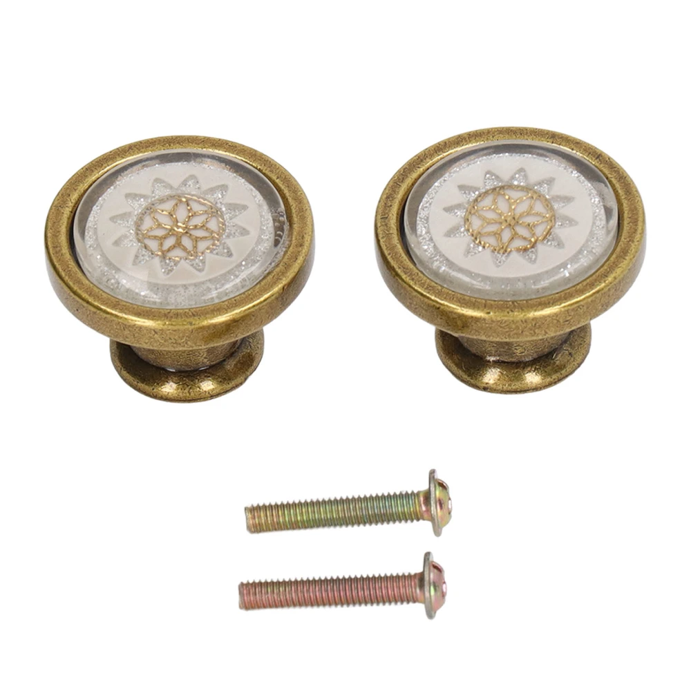 2 Sets Antique Furniture Hardware Handle Knob Zinc Alloy Round Single Hole Cabinet Door Handle Copper White