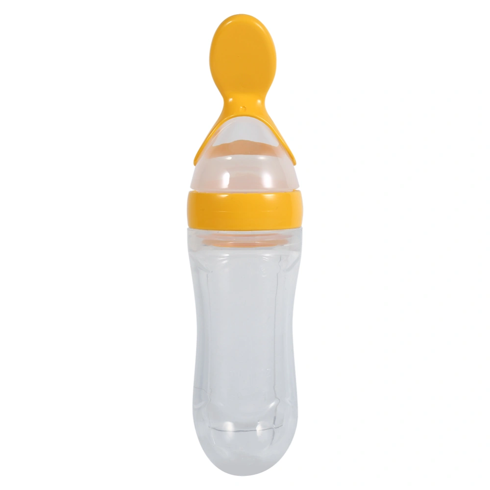 90mL Silicone Baby Toddler Feeding Bottle with Spoon Fresh Food Cereal Squeeze Feeder (Yellow)