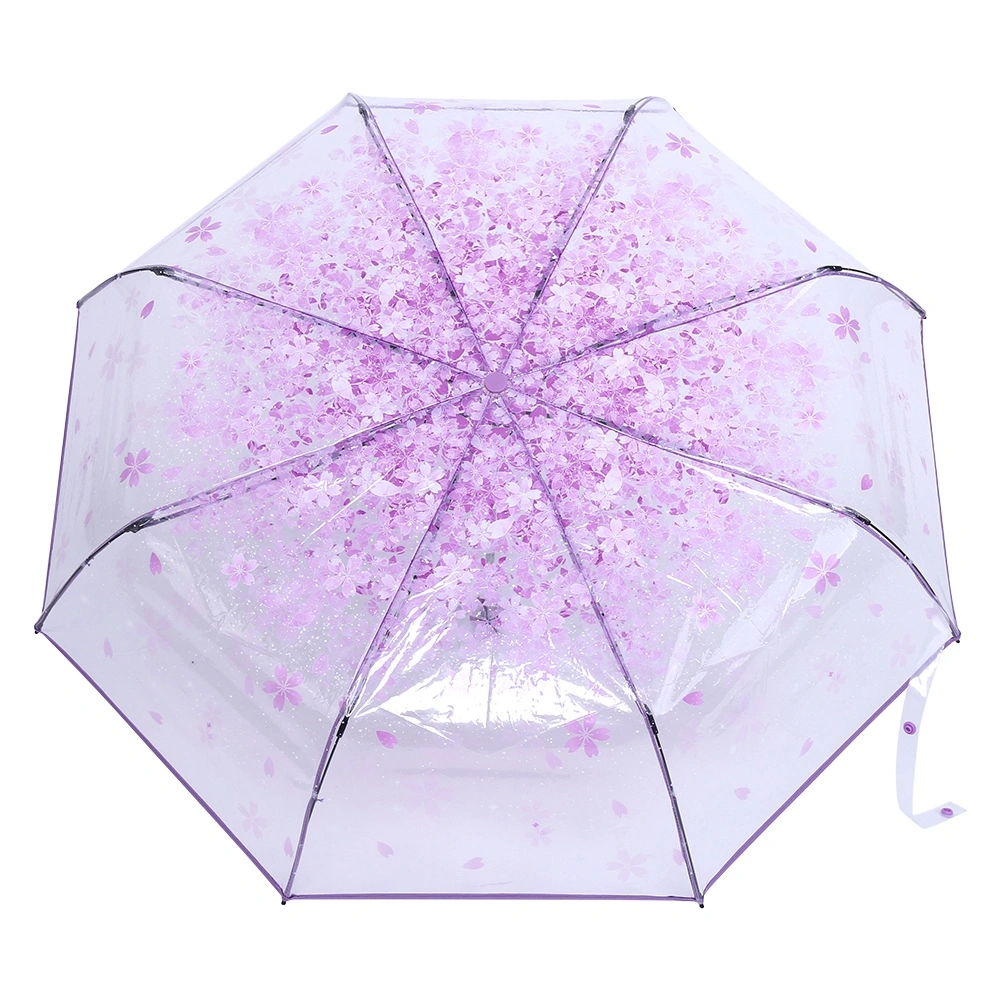 1PC Transparent Folding Umbrella Fashionable Princess Umbrella Cherry Blossom # Light Purple