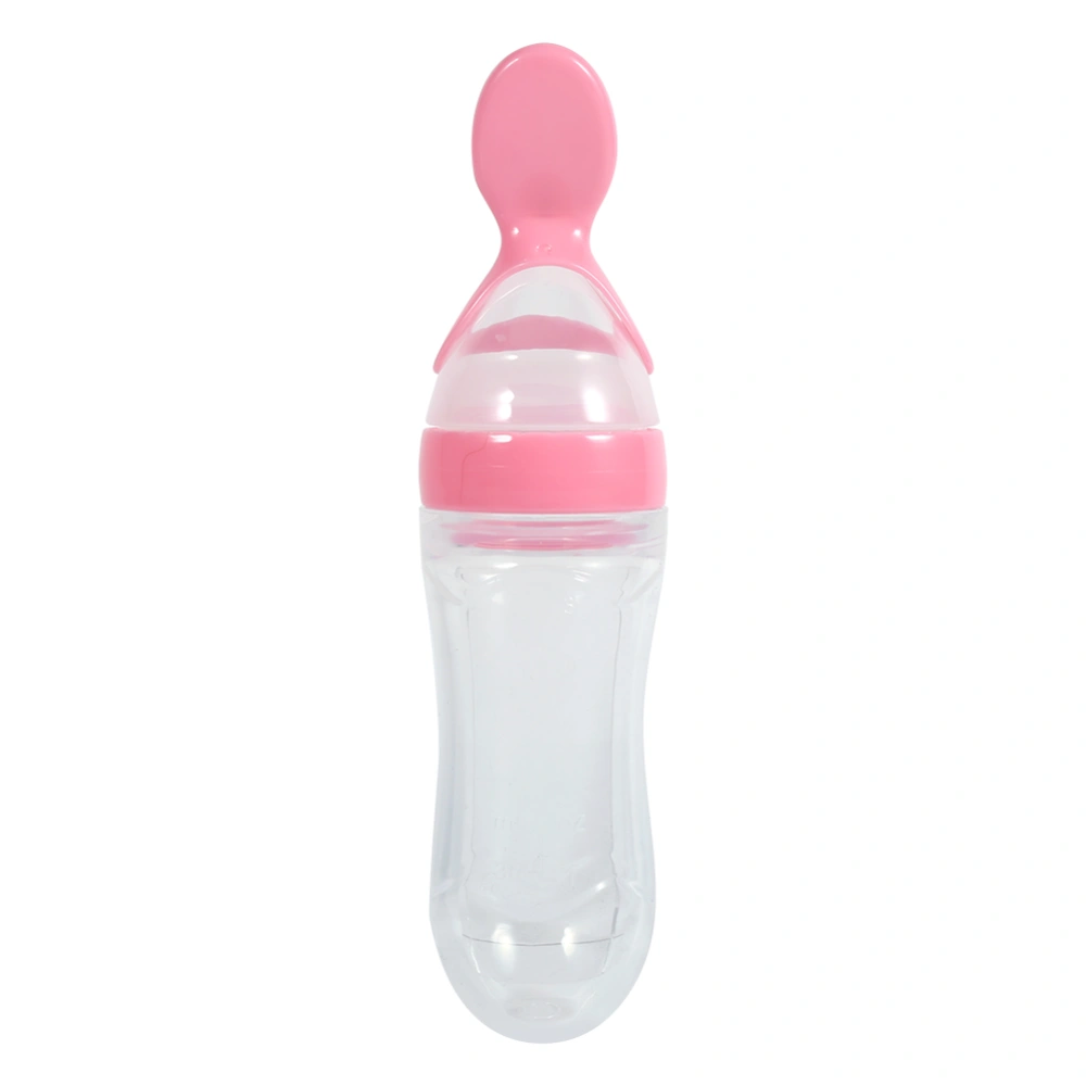 90mL Silicone Baby Toddler Feeding Bottle with Spoon Fresh Food Cereal Squeeze Feeder (Pink)