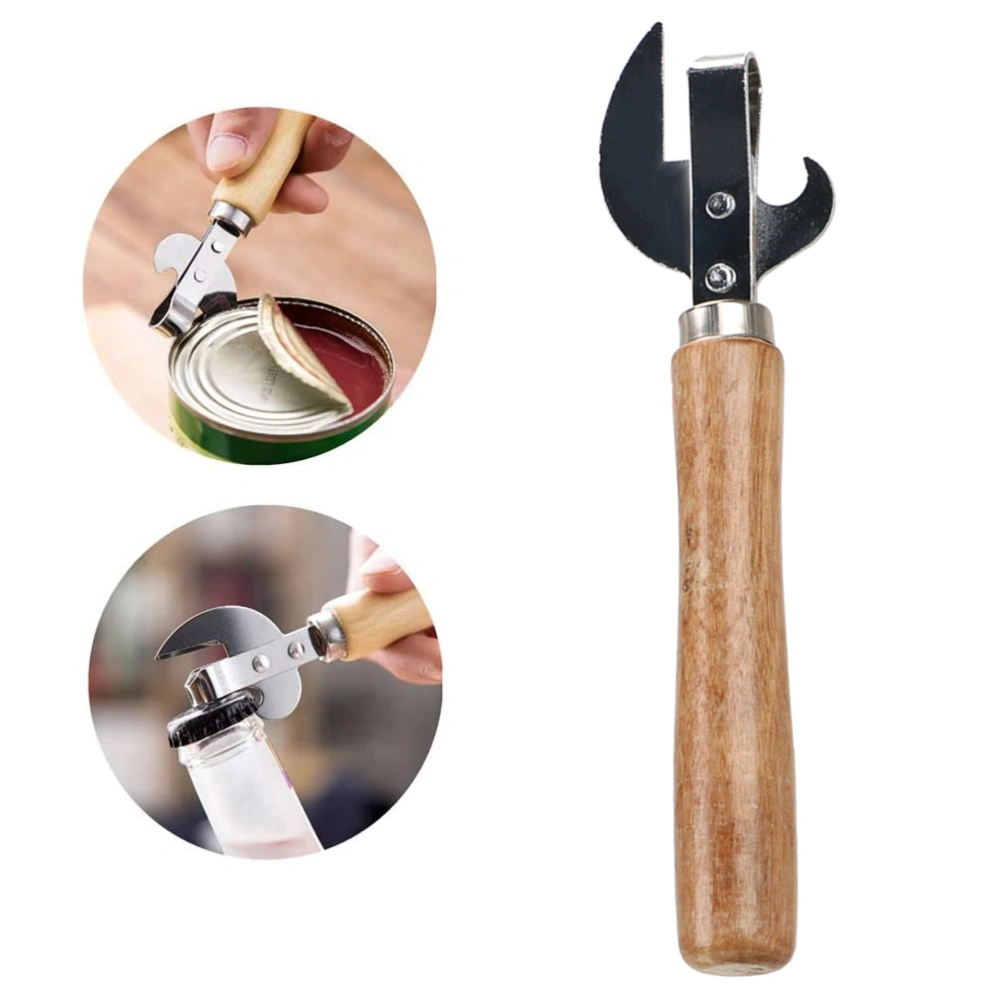 Wooden Handle Can Opener Stainless Steel Can Bottle Opener Practical Beer Can Opener