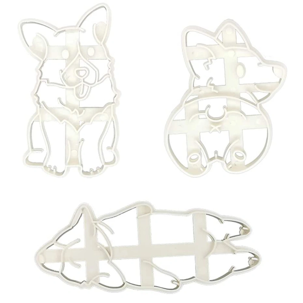 3Pcs/Set Cute Corgi Biscuit Mold Plastic Funny Dog Shaped Cutters Biscuit Baking Tool for Kids Hand DIY Mold