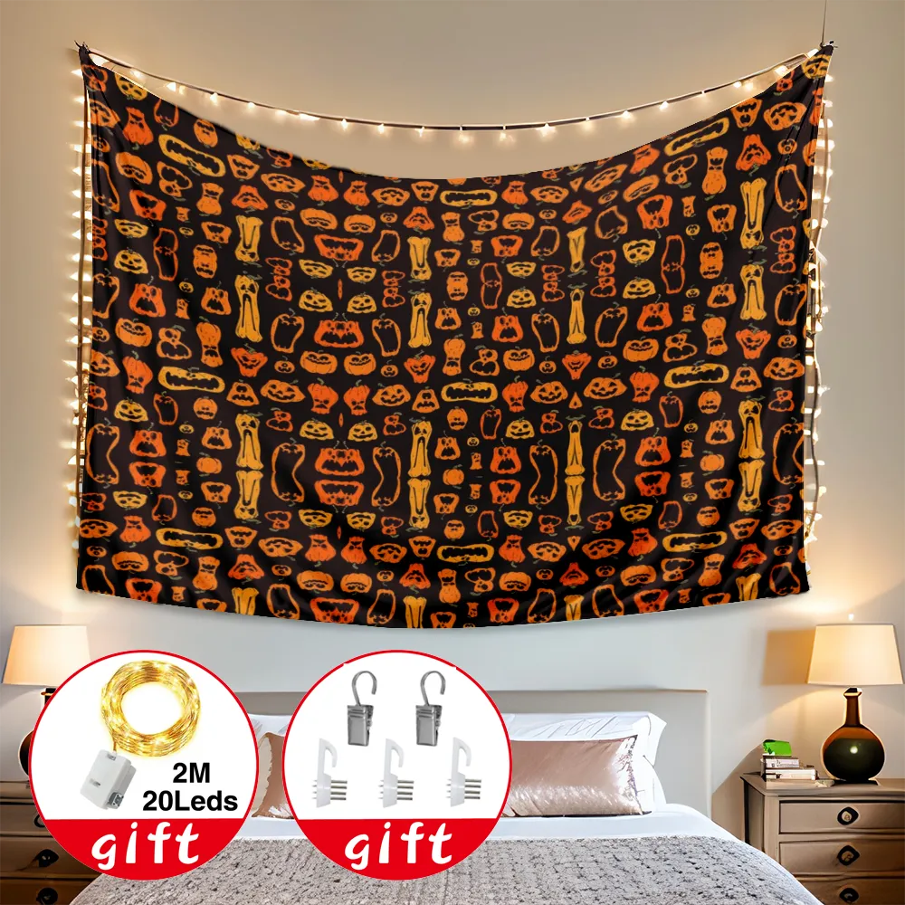 Halloween Decorative Tapestry, Halloween Pumpkin Graveyard Tapestry, for Living Room,#131