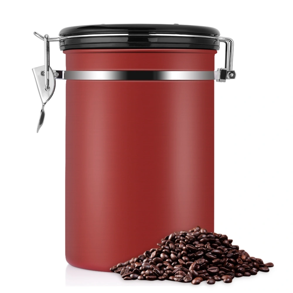 Coffee Container Large Airtight Stainless Steel Black Kitchen Storage Canister (Red 1.8L)