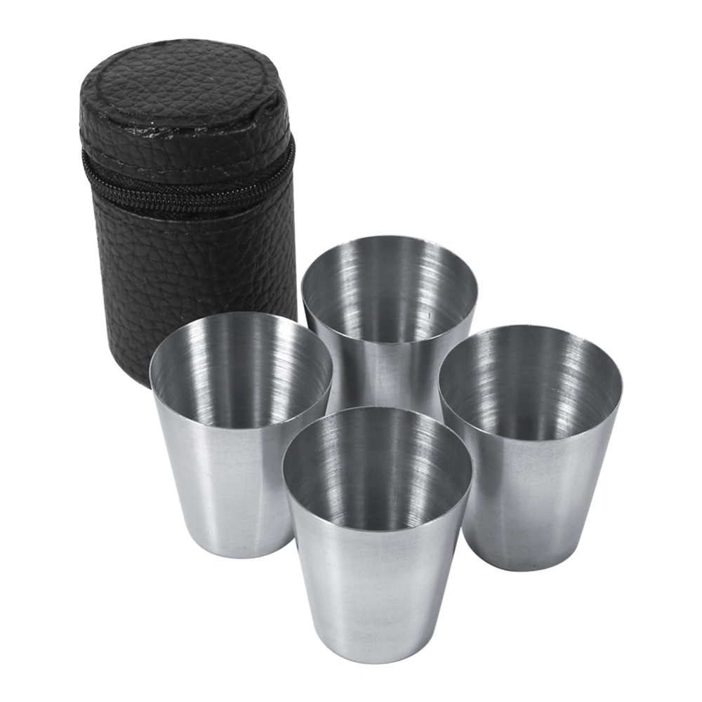 Portable Stainless Steel Tea Coffee Cup 30ml Beer Mug Bag Using for Travel (4 pcs)