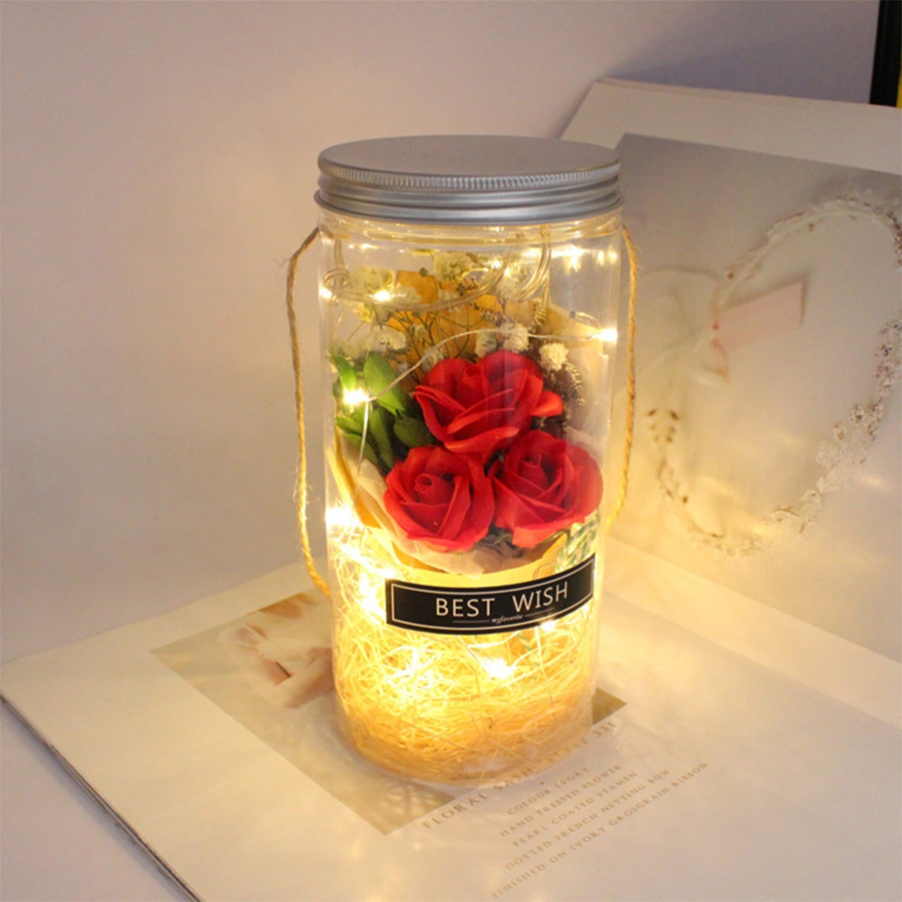 Romantic Eternal Rose Never Withered Rose Night Light Wishing Bottle Preserved Flowers Soap Rose Flower Glass Wishing Bottle