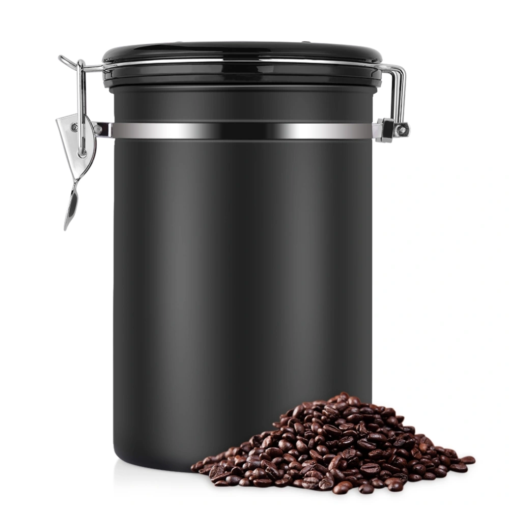 Coffee Container Large Airtight Stainless Steel Black Kitchen Storage Canister(Black 1.8L)