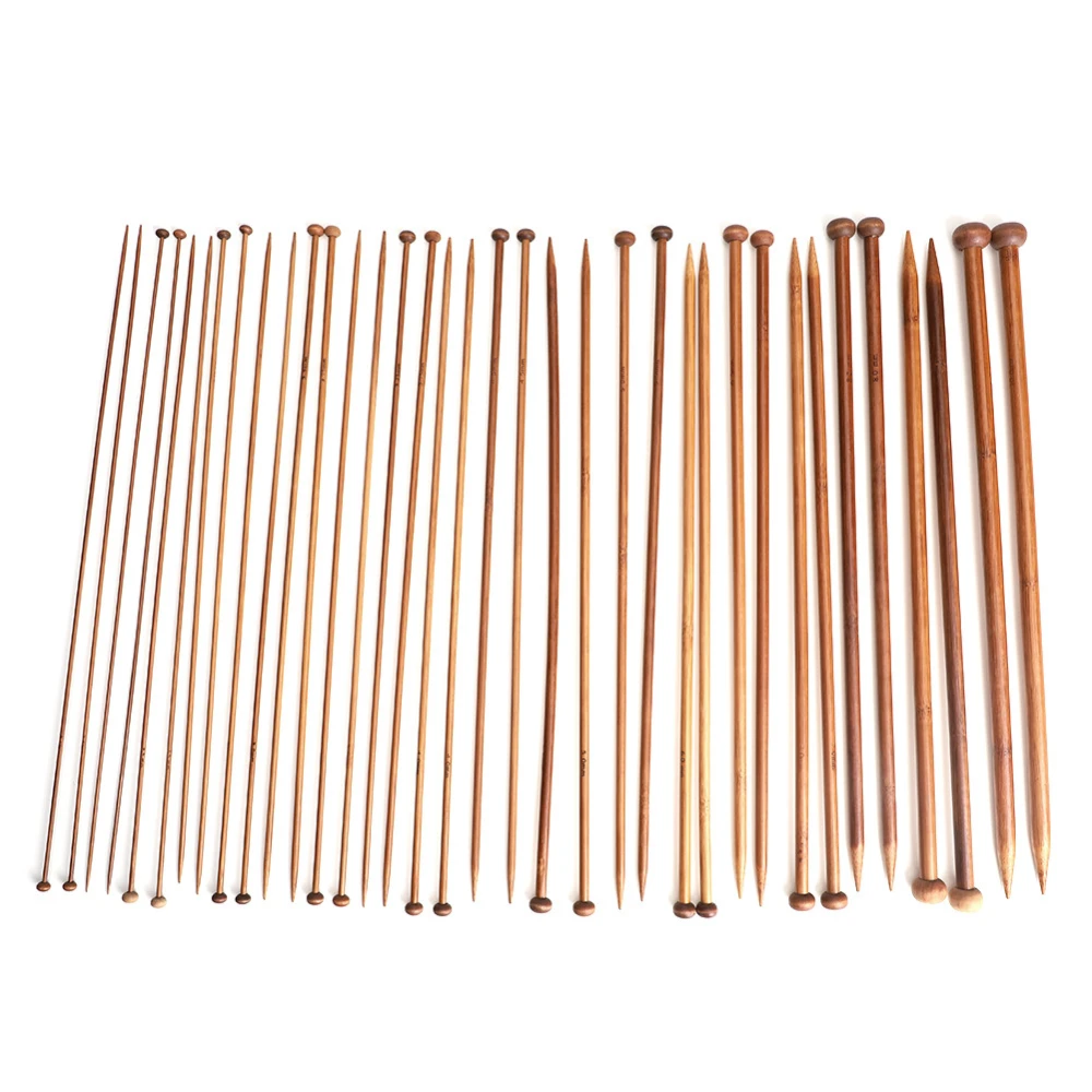 36 Pieces 18 Sizes Carbonized Bamboo Crochet Knitting Needles Single Tip Needles