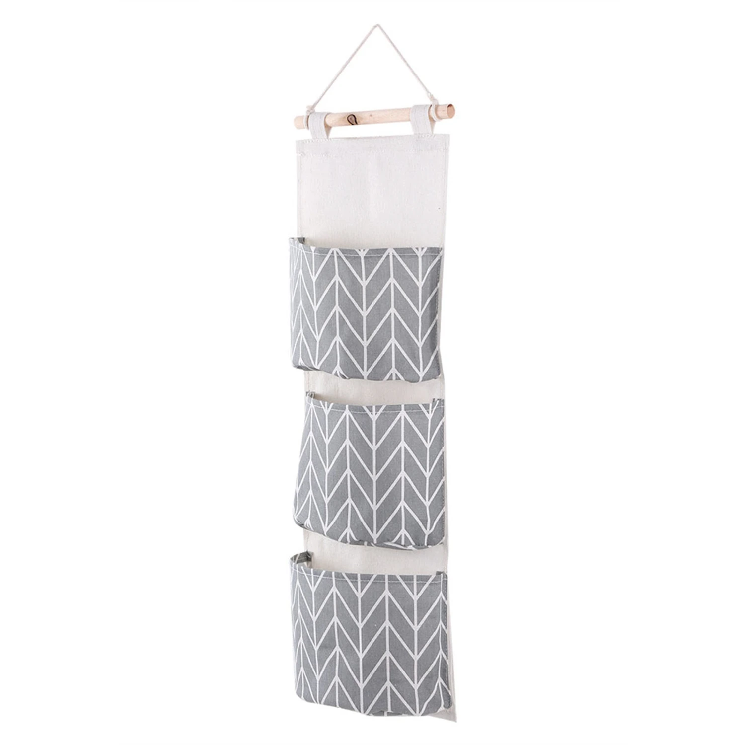3 Pockets Cotton Linen Wall Hanging Storage Bag Door Pouch Bedroom Home Office Organizer Gray