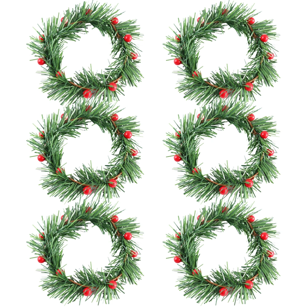 6PCS Christmas Berry Candle Rings Artificial Berries Tea Light Ring Holiday Table Decoration