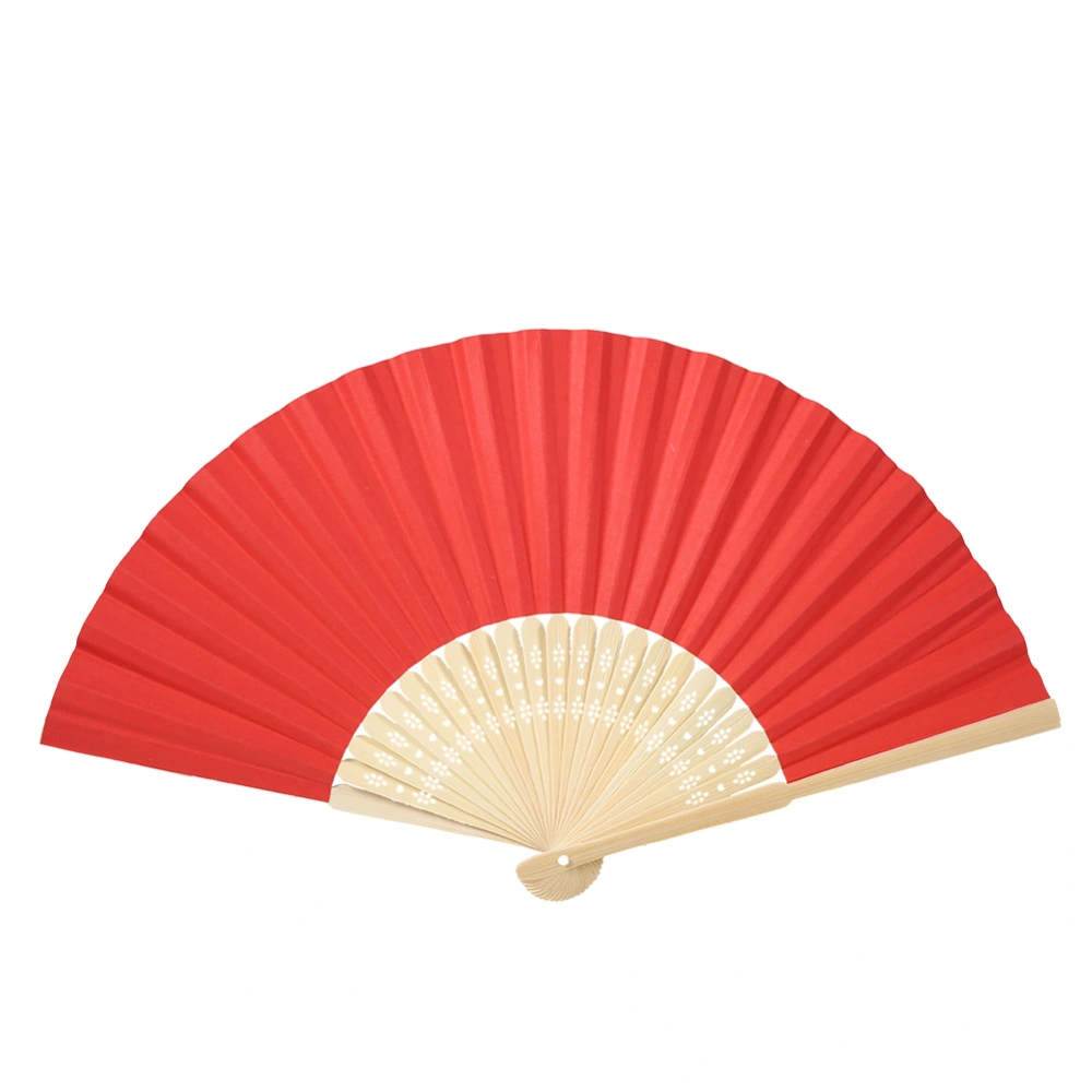 Chinese Folding Bamboo Ribs Fan DIY Blank Paper Fan Wedding Shower Party Decor #Red Color