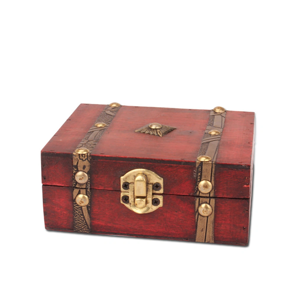 Small Size Vintage Wood Lock Jewelry Storage Box Decorative Treasure Box