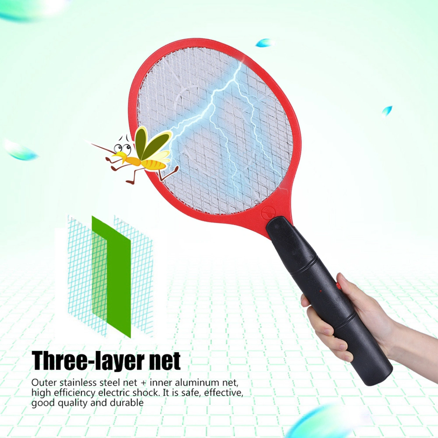 Cordless Battery Power Electric Fly Mosquito Swatter Bug Zapper Racket Insects Killer Red