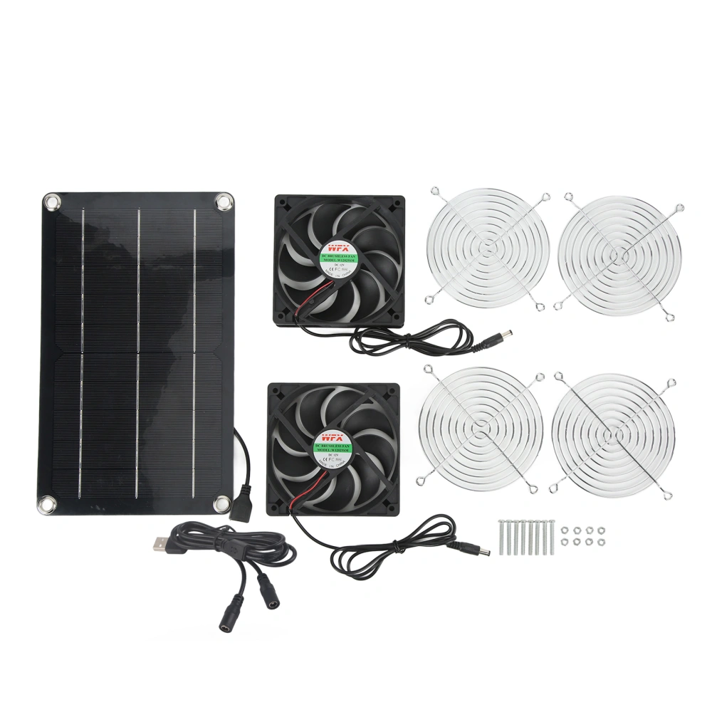 Solar Fan Portable Safe Environment Friendly Dual Exhaust Fan with Solar Panel for Pet House DC 12V