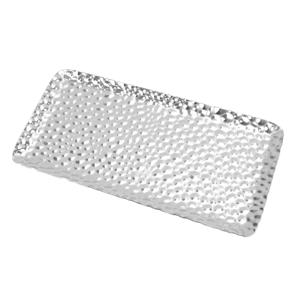 Hammered Tray Exquisite Odorless Stainless Steel Serving Tray for Living Room Bedroom Kitchen Bathroom 19.5x9.5cm Silver