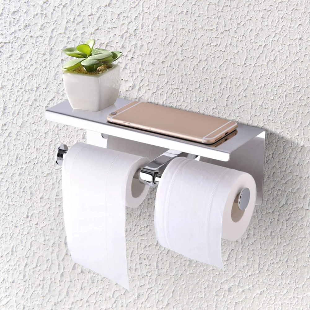 Wall Mounted SUS 304 Stainless Steel Double Roll Toilet Paper Holder, Dual Paper Tissue Roll