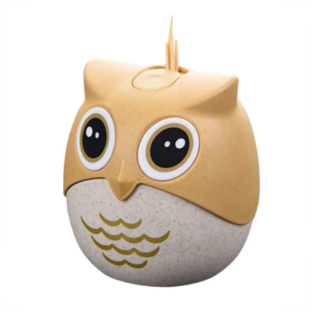 Household Owl Shaped Toothpick Holder Container Wheat Straw Table Toothpick Storage Box