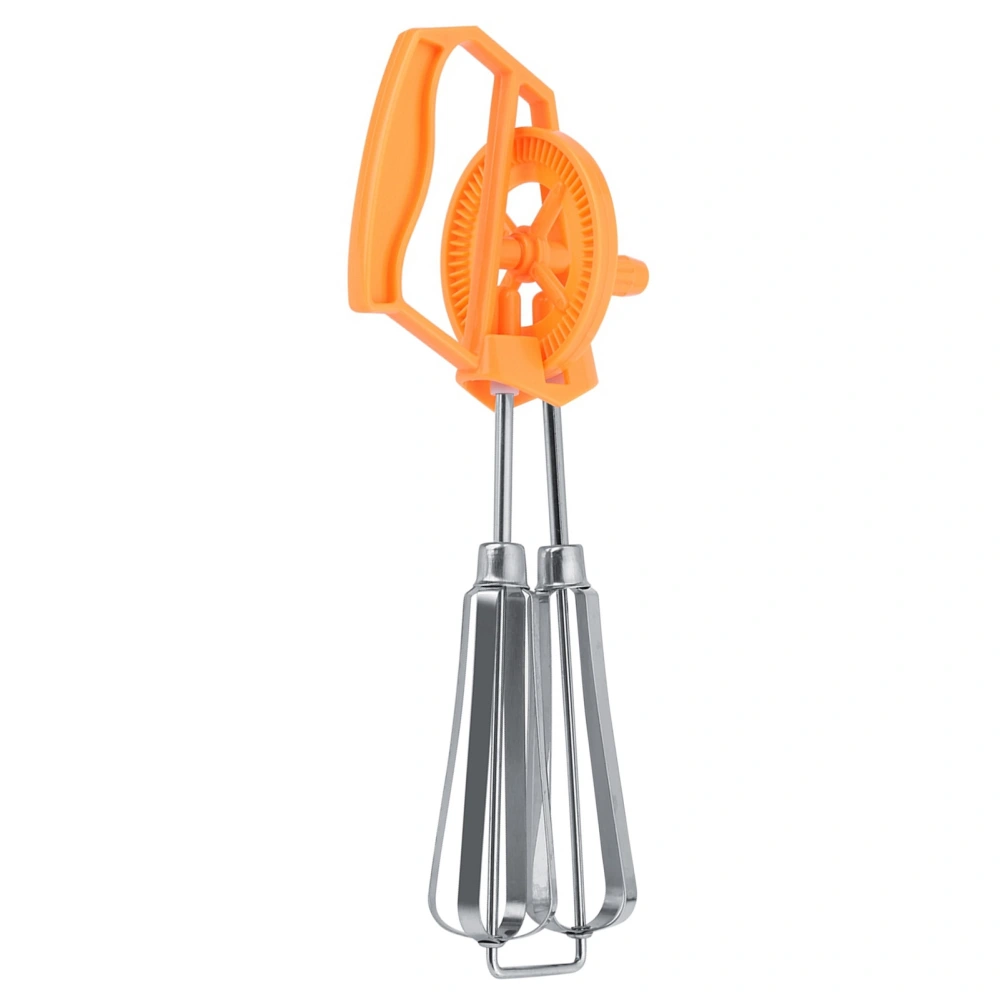 Egg Beater Stainless Steel Plastic Hand Crank Autorotation Effort Saving Manual Hand Mixer for Home Kitchen Cooking Orange