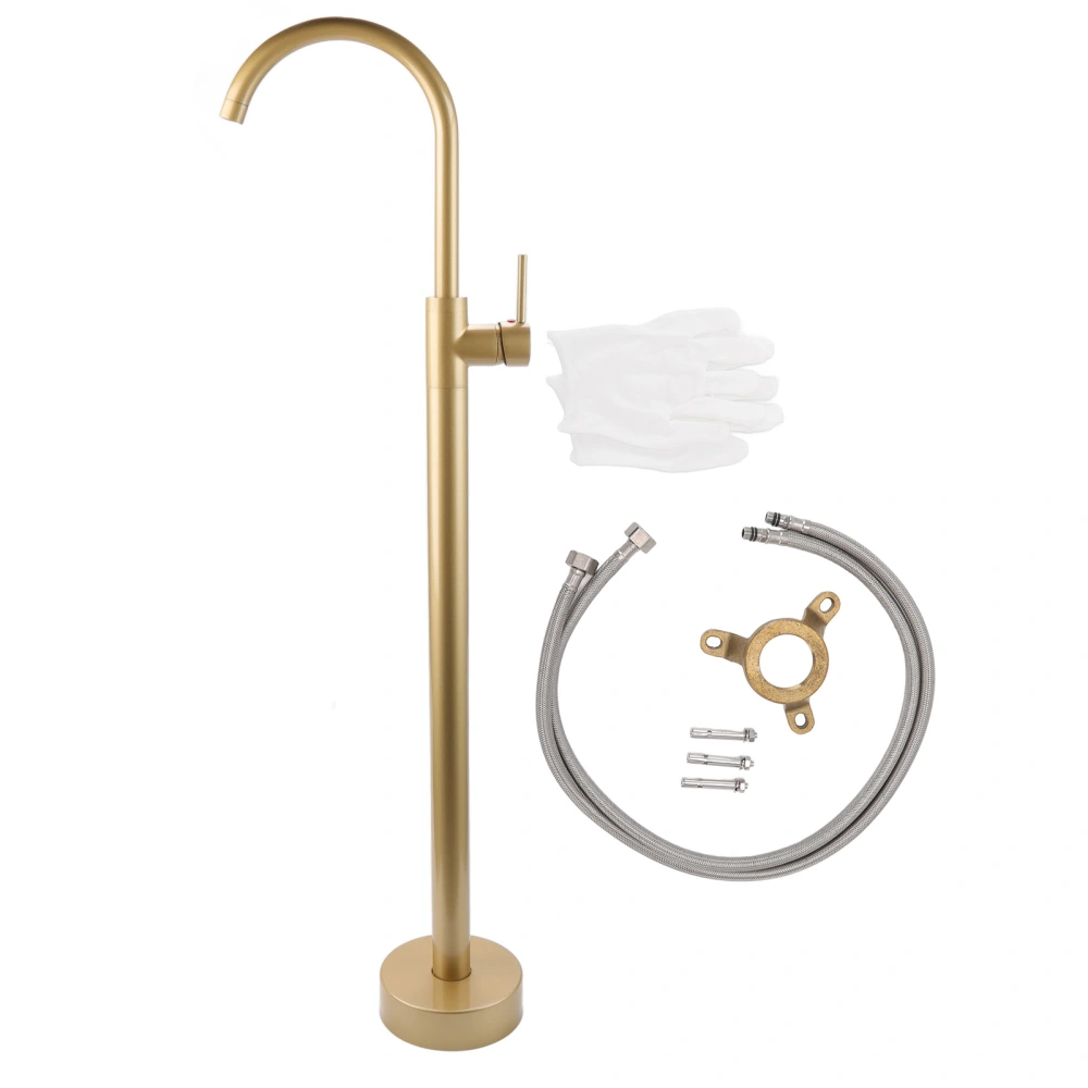 Freestanding Bathtub Faucet European Style Brass Stainless Steel Without Hole Floor Stand Tap for Column Type Basin Brushed Gold