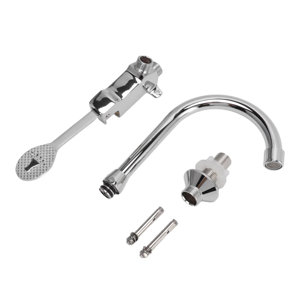 Foot Pedal Faucet Set Stainless Steel Hands Free Silver Touchless Floor Mount Foot Control Water Tap Kit