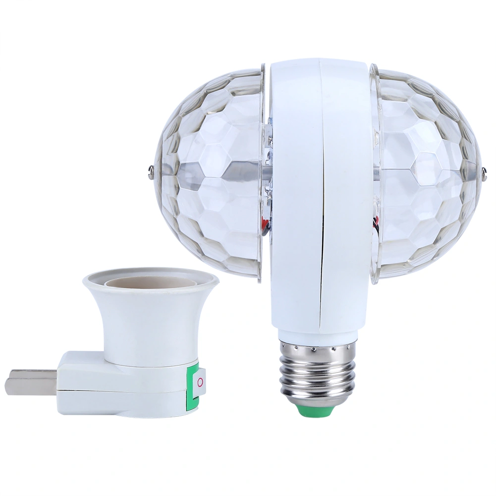 E27 RGB LED Disco Stage Lights Ball Bulb 2‑Head Rotating Party Effect Lamp 110-220V US Plug