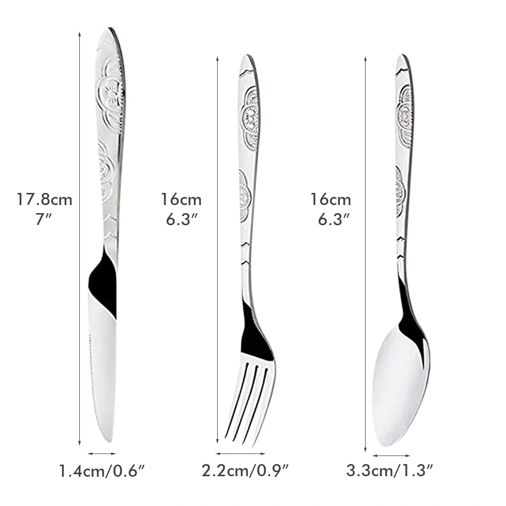 4PCS Cutlery Set Stainless Steel Cutlery for Cutter Fork Spoon Surface Carved Portable Lightweight Durable Tableware Set