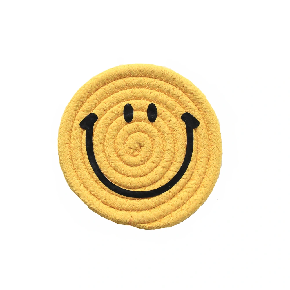 Expression Placemat Round Cotton Rope Woven Placemat South Korea Simple Smile Insulation Pad Yellow 12cm