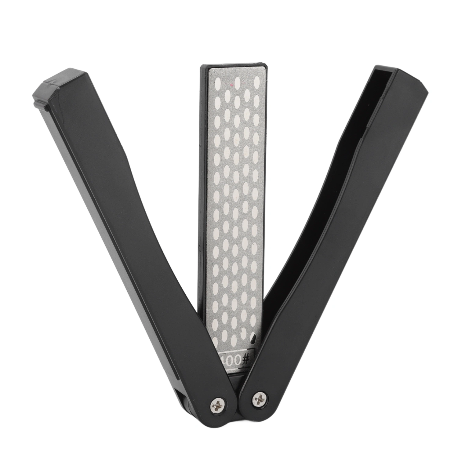 Double Sided Sharpener Portable Emery Fan Shaped Folded Pocket Sharpener for Outdoor Garden Black