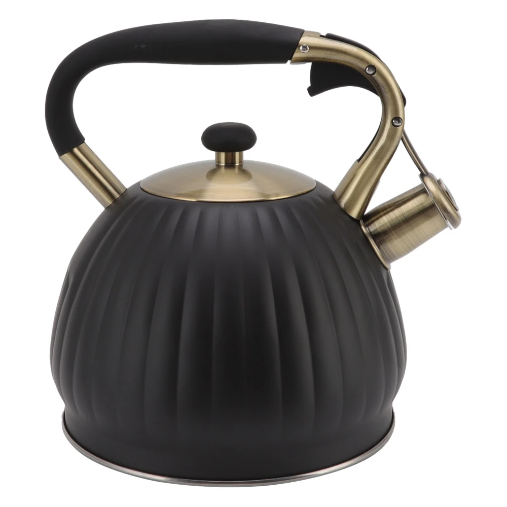 3.5L Whistling Tea Kettle Stainless Steel Pumpkin Shape Tea Pot Stovetop Teapot Black