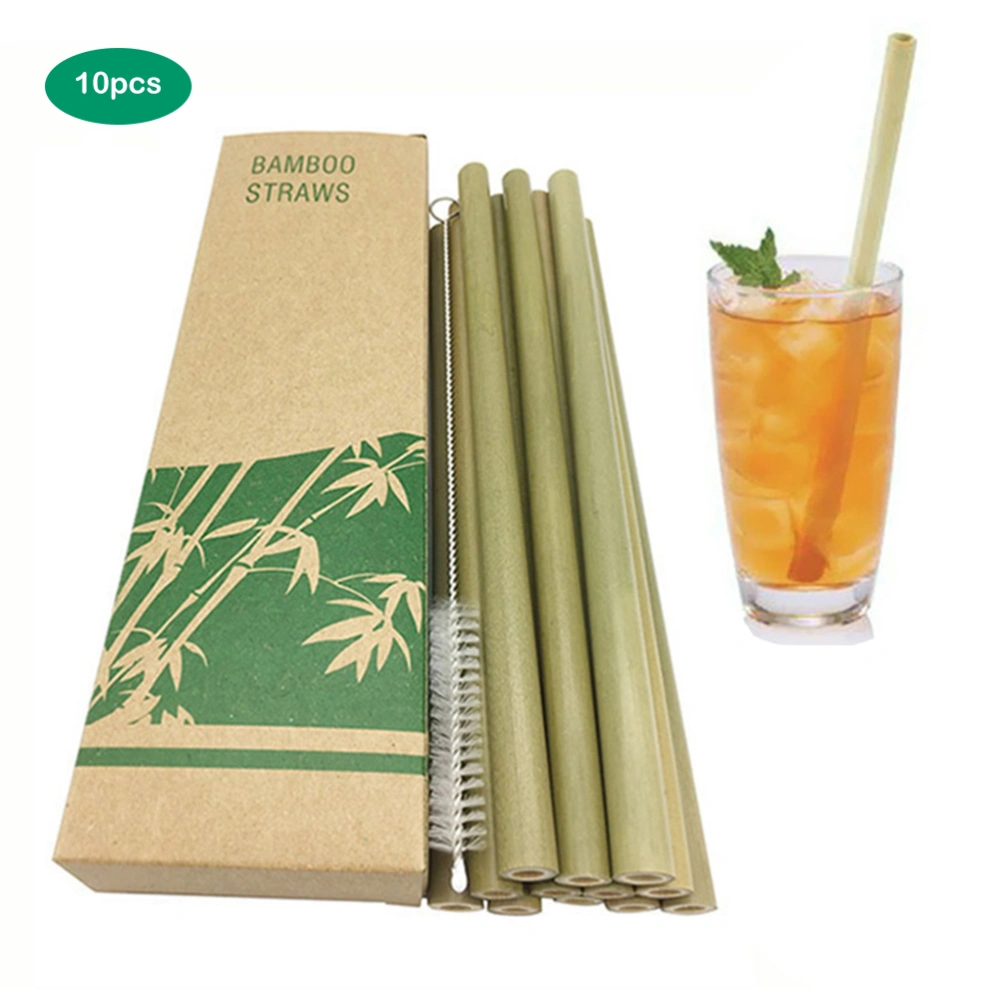 10pcs/set Bamboo Drinking Straws Reusable Eco Friendly Kitchen with Clean Brush