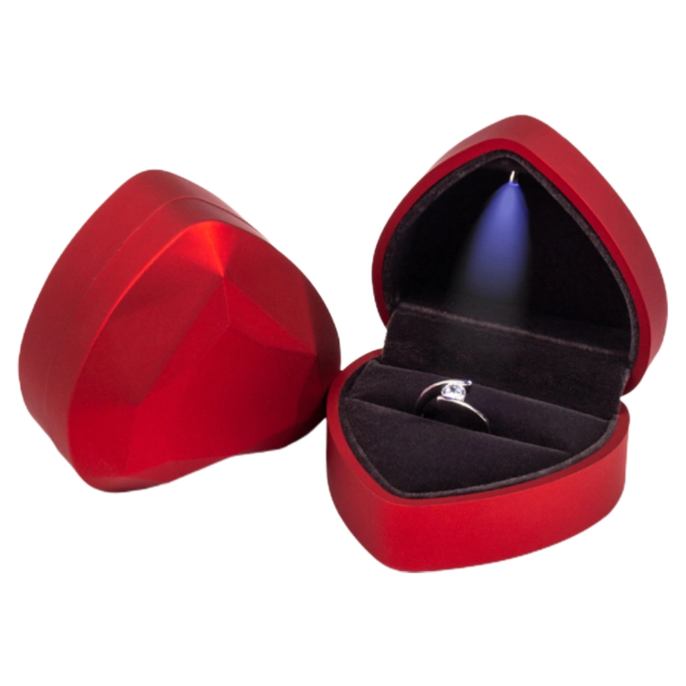 Heart Shaped Ring Box with LED Light Display Storage Jewelry Box Ring Bag Birthday Gift