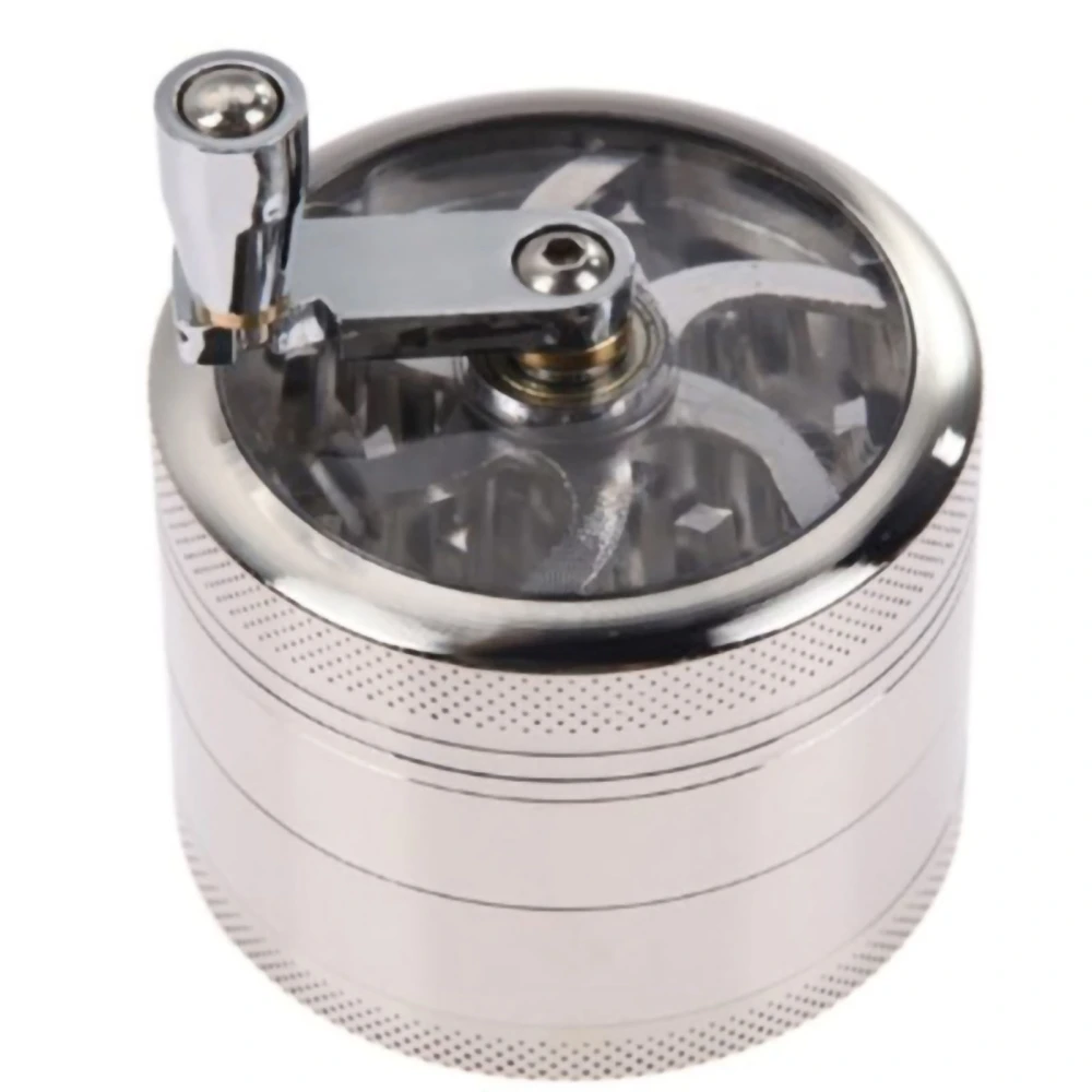 Mini 40mm 4 Layer Hand Crank Grinder Metal Zinc Alloy Spices Grinder with Handle Silver