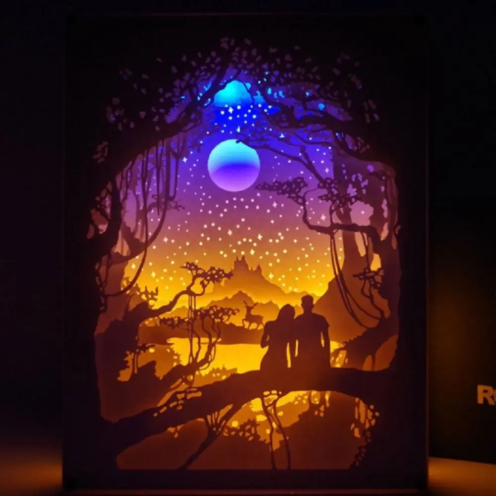 Papercut Light Box 3D LED Paper Carving Lamp Paper Carving Art Night Lights LED Table Lamp for Decoration